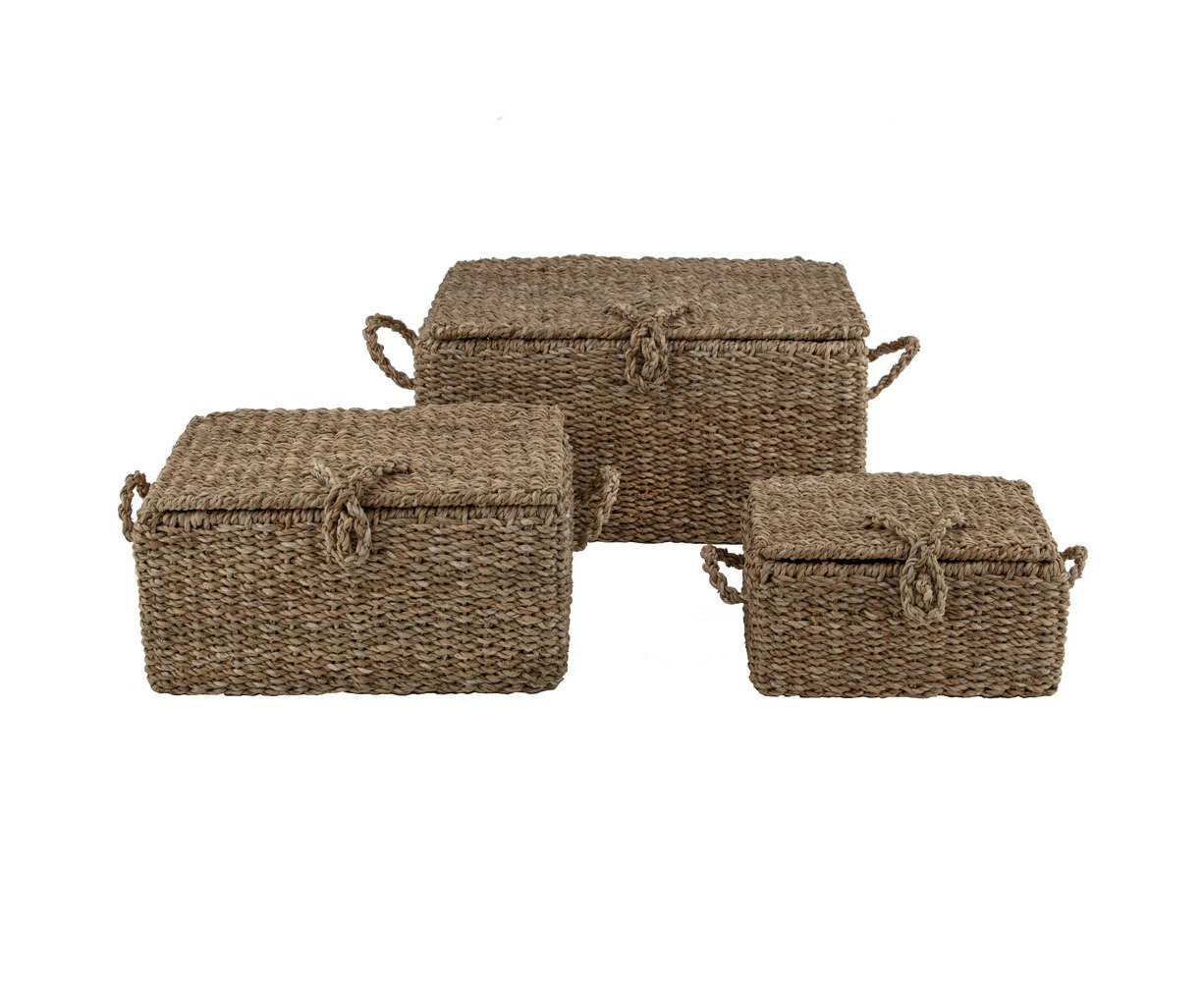 3pc Amalfi 30/40/50cm Valetta Trunks Home Storage Box Organiser Natural Weave