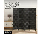 EKKIO 4-Panel Pine Wood Frame Room Divider Foldable Black