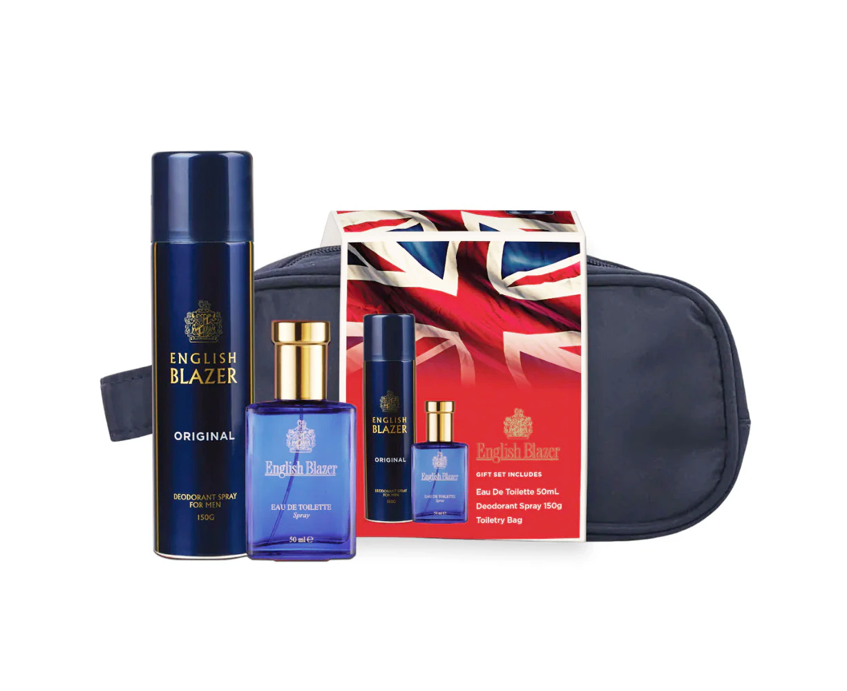 English Blazer Gift Set Eau De Toilette EDT 50ml Deodorant Spray 150g and Wetpack