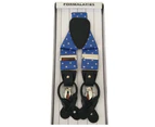 Mens Premium Convertible Suspenders Braces Clip On Elastic Y-Back Traditional Leather Tab - Polka Cyan/White