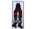 Mens Premium Convertible Suspenders Braces Clip On Elastic Y-Back Traditional Leather Tab - Stripe Black/Red