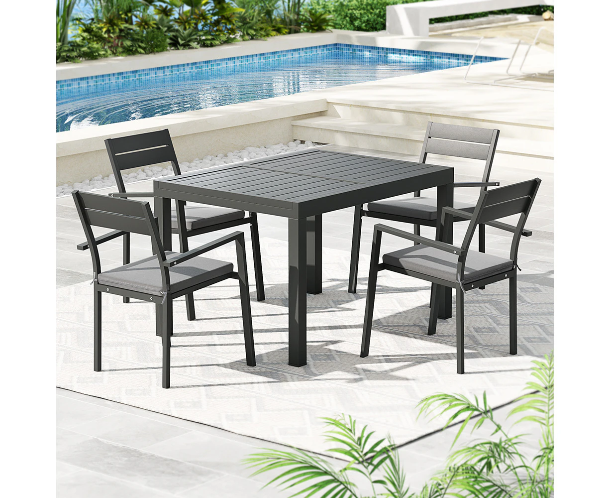 Gardeon Outdoor Dining Set 5 Piece Aluminum Extendable Table Setting Black