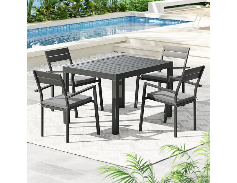 Gardeon Outdoor Dining Set 5 Piece Aluminum Extendable Table Setting Black