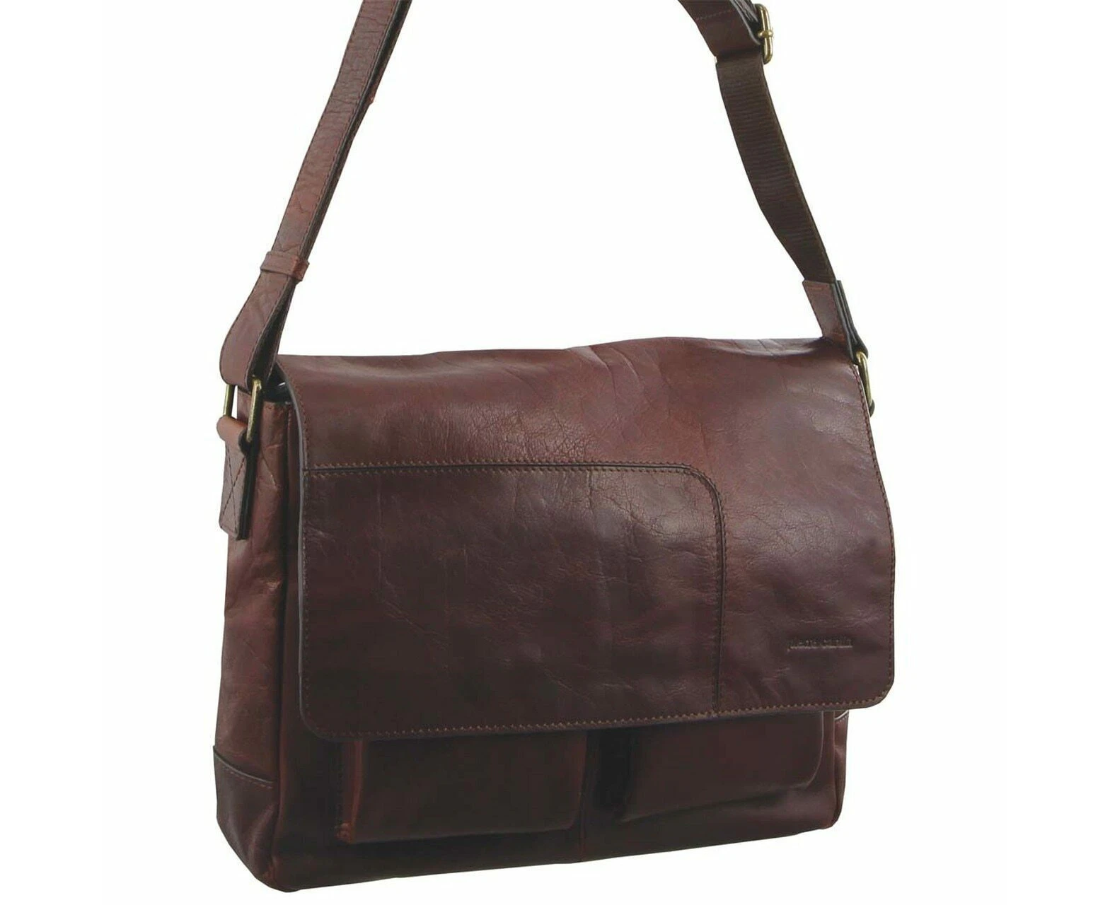 Pierre Cardin Rustic Leather Computer/Messenger Bag in Chestnut