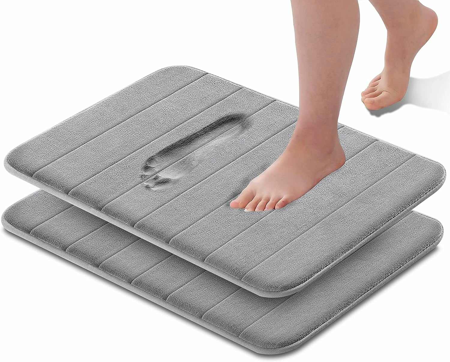 2 Pack 40x60 cm Memory Foam Bath Mat with Non-Slip Back Design - Highly Absorbent & Super Soft Microfiber Fleece Top