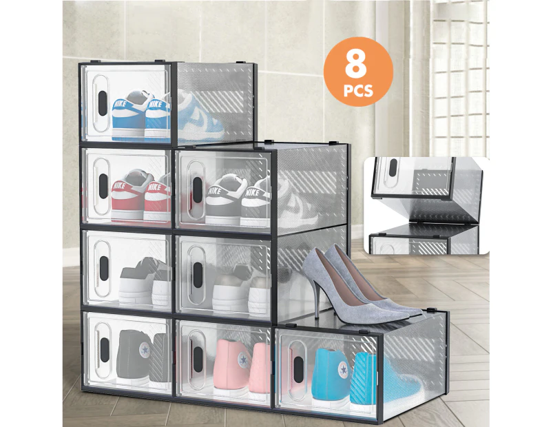 Advwin 8PCS Shoe Storage Box Aromatic Shoe Sneaker Box Clear Display Box Stackable Breathable Shoe Storage Black Border
