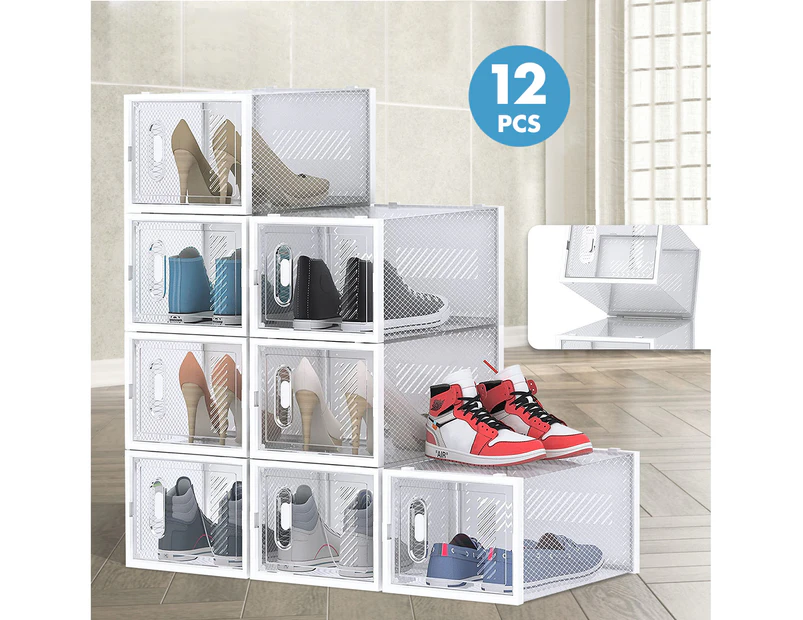 Advwin 12PCS Shoe Storage Box Aromatic Shoe Sneaker Box Clear Display Box Stackable Breathable Shoe Storage