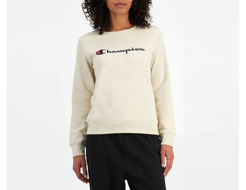 Champion Women's Script Crew Sweatshirt - Oat Milk Latte