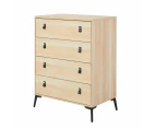Groove Furniture Hunter 4-Chest of Drawers Tallboys and Dressers Table Storage Cabinet Oak
