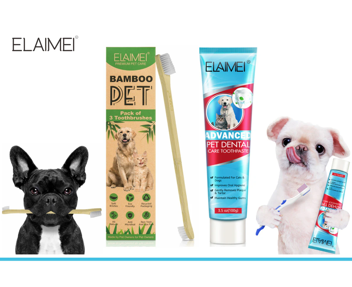 Elaimei Set Pet Teeth Dog Cat Cleaning Toothpaste Toothbrush Back Up Brush Dental Care Oral Fresh Breath Dog Dental Care Kit