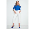 ROCKMANS - Womens Tops -  Long Sleeve Frill Ribbed Top - Cobalt