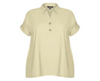 BeMe - Plus Size - Womens Tops -  Extend Sleeve Button Detail Woven Shirt - Lemon