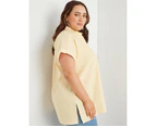 BeMe - Plus Size - Womens Tops -  Extend Sleeve Button Detail Woven Shirt - Lemon