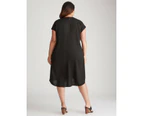 BeMe - Plus Size - Womens Dress -  Extended Sleeve Zipped Front Pocket Dress - Black