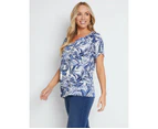 RIVERS - Womens Tops -  Short Sleeve Textured Boho Border Top - Blue Jungle