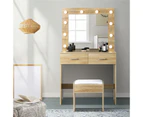 Oikiture Dressing Table Stool Set Makeup Mirror Storage Desk 10 LED Bulbs Wooden