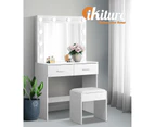 Oikiture Dressing Table Stool Set Makeup Mirror Storage Desk 10 LED Bulbs White