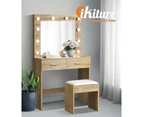 Oikiture Dressing Table Stool Set Makeup Mirror Storage Desk 10 LED Bulbs Wooden