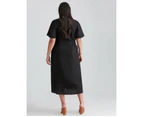 BeMe - Plus Size - Womens Dress -  Elasticated Waist Tea Dress - Black