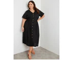 BeMe - Plus Size - Womens Dress -  Elasticated Waist Tea Dress - Black