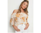 Table Eight - Womens Tops -  3/4 Sleeve Off Shoulder Floral Top - Multi
