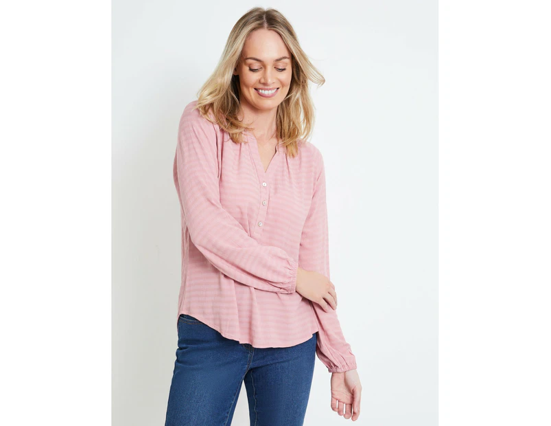 RIVERS - Womens Tops - Self Check Notch Neck Shirt - Blush Pink