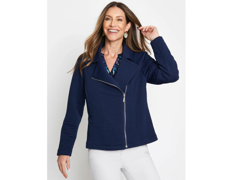 MILLERS - Womens Jackets & Vests -  Long Sleeve Rib Texture Biker Jacket - Navy