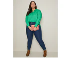 AUTOGRAPH - Plus Size - Womens Tops -  Long Sleeve Cotton Shirt - Jade