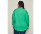 AUTOGRAPH - Plus Size - Womens Tops -  Long Sleeve Cotton Shirt - Jade