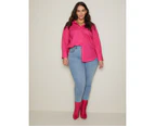 AUTOGRAPH - Plus Size - Womens Tops -  Long Sleeve Cotton Shirt - Hot Pink