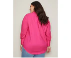 AUTOGRAPH - Plus Size - Womens Tops -  Long Sleeve Cotton Shirt - Hot Pink