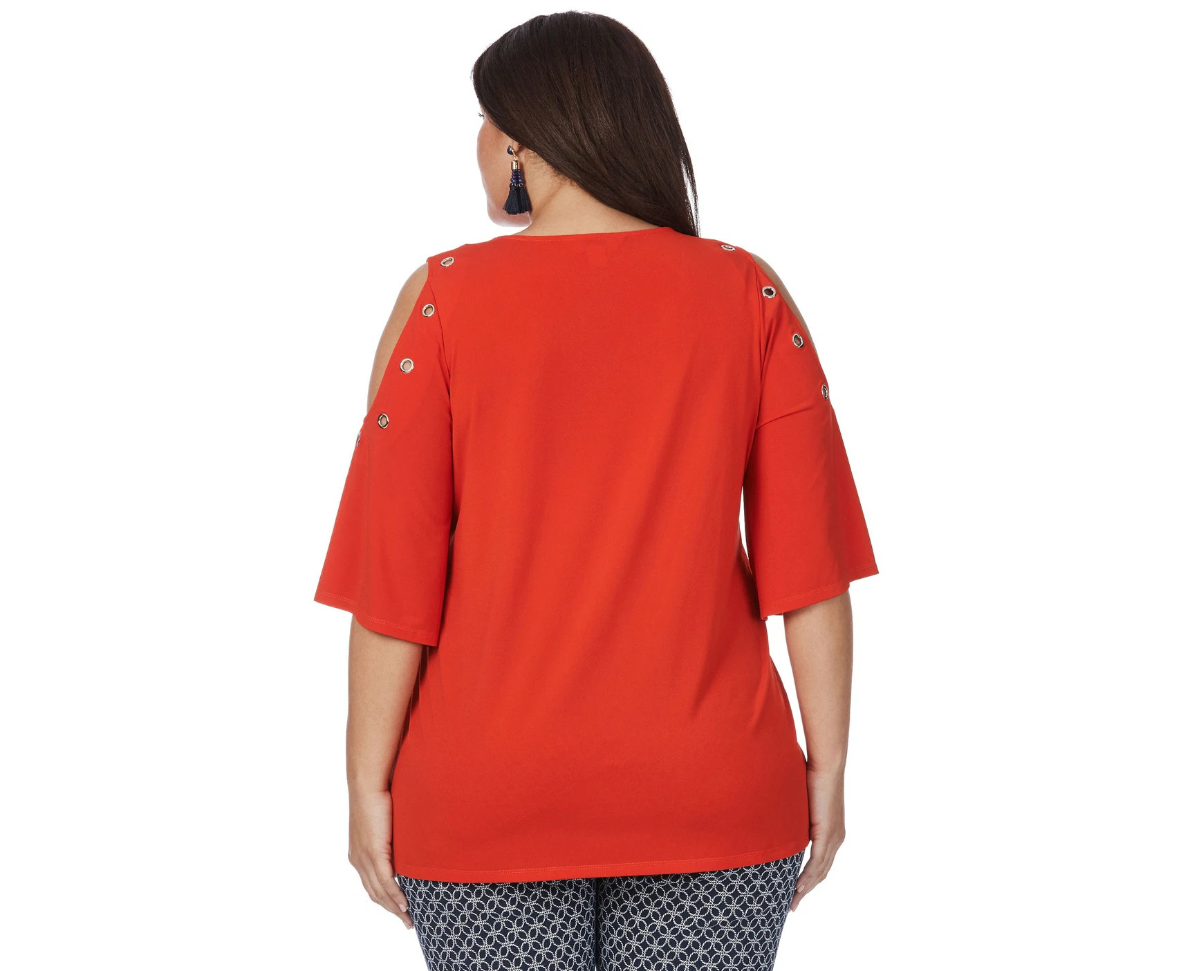 BeMe - Plus Size - Womens All Season Tops - Red Basic - Office Wear Work Clothes - Elbow Sleeve - Elastane - Eyelet - Smart Casual - Fashion Outfit