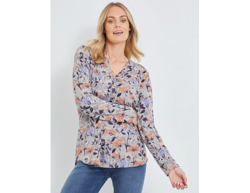 RIVERS - Womens Tops -  Long Sleeve Half Placket Top - Soft Floral