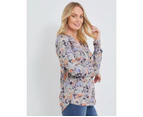 RIVERS - Womens Tops -  Long Sleeve Half Placket Top - Soft Floral