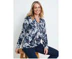 RIVERS - Womens Tops -  Long Sleeve Half Placket Top - Navy Floral