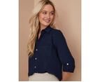 NONI B - Womens Tops - Pocket Detail Shirt - Navy Blazer