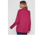 MILLERS - Womens Tops -  Long Sleeve Rib Textured Brushed Roll Neck Top - Plum