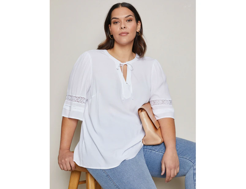 AUTOGRAPH - Plus Size - Womens Tops -  Elbow Bell Sleeve Top - White