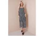 NONI B - Womens Dress - Black - Maxi Dresses - Hotfix - Animal Print - Sleeveless - Long - Boat Neckline - Women's Smart Casual Summer Fashion - Black