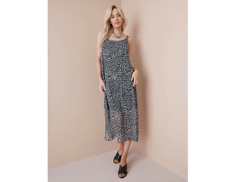 NONI B - Womens Dress - Black - Maxi Dresses - Hotfix - Animal Print - Sleeveless - Long - Boat Neckline - Women's Smart Casual Summer Fashion - Black