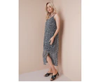 NONI B - Womens Dress - Black - Maxi Dresses - Hotfix - Animal Print - Sleeveless - Long - Boat Neckline - Women's Smart Casual Summer Fashion - Black