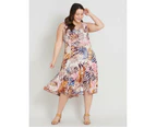 BeMe - Plus Size - Womens Midi Dress - Green - Summer Floral A Line Dresses - Palm - Sleeveless - Floral Print - Relaxed Fit - Women's Clothing - Palm