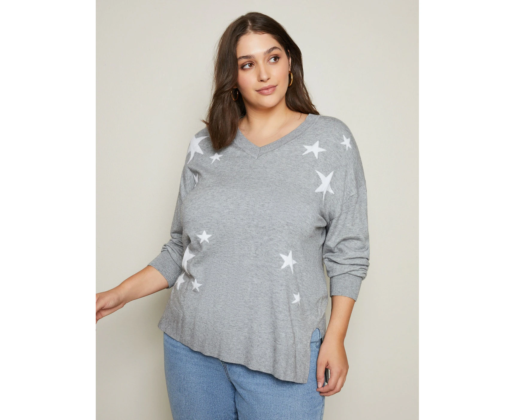 AUTOGRAPH - Plus Size - Womens Jumper -  Long Sleeve Drop Shoulder Soft Novelty Jumper - Grey Sta