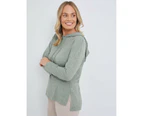 RIVERS - Womens Activewear -  Hooded Fluffy Leisure Top - Green Marle