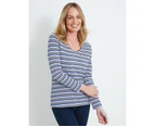 RIVERS - Womens Tops -  V Neck Long Sleeve Tee - Blue Stripe