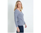 RIVERS - Womens Tops -  V Neck Long Sleeve Tee - Blue Stripe