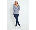 RIVERS - Womens Tops -  V Neck Long Sleeve Tee - Blue Stripe