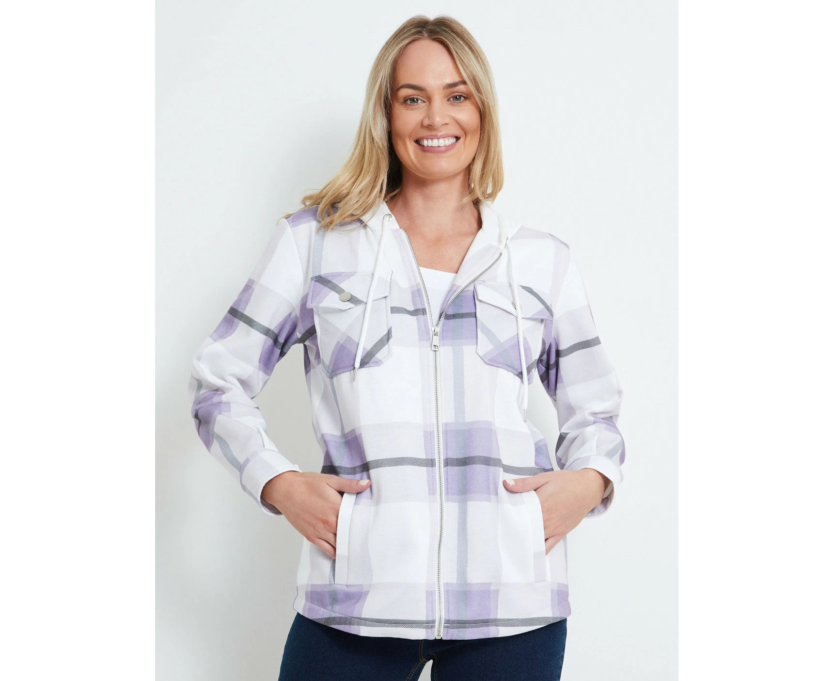 RIVERS - Womens Jackets & Vests -  Check Hooded Jacket - Lilac Check