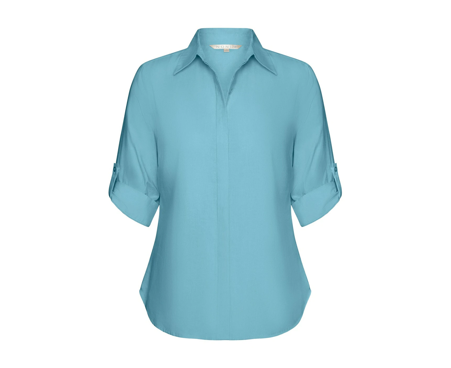 Noni B - Womens Summer Tops - Blue Blouse / Shirt - Linen - Smart Casual Clothes - Bachelor Button - Relaxed Fit - 3/4 Sleeve - V Neck - Regular Wear