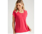 MILLERS - Womens Tops -  Extended Sleeve Top With Ring Trim - Hot Pink